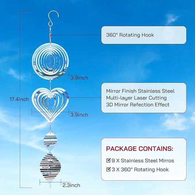 Bird Deterrents for Outside, Reflective 3D Stainless Steel Wind Spinners, Garden Decor, Bird Scare Devices to Keep Woodpeckers, Pigeons Away from Your House, Patio, Orchards by GreenHaven Gardens