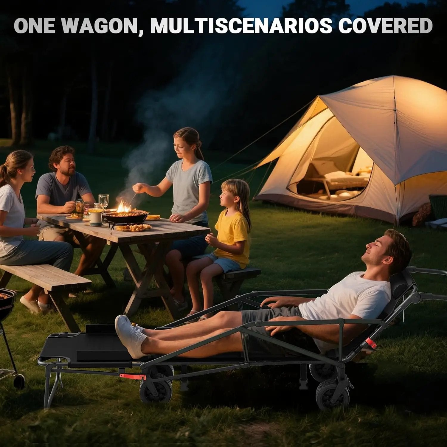 LEVELEVE Heavy Duty Folding Wagon - 2-in-1 Collapsible Cart, 650lb Capacity, All-Terrain Wheels w/Brakes & Side Pockets (Black) by GreenHaven Gardens