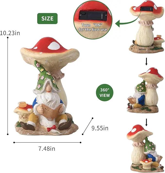 Upgraded Size Solar Garden Outdoor Statues Gnome Reading Under Mushroom with 5 LED Solar Figurine for Lawn,Patio,Balcony,Yard Decor Unique Housewarming Gift for Grandfather, Father,Grandma,Wen by GreenHaven Gardens