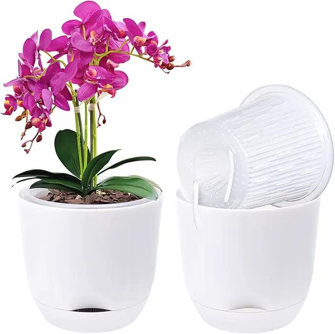 QCQHDU 2 Pack Orchid Pots with Holes for Repotting, Double-Layer and Self Watering Orchid Pot with Good Air Circulation by GreenHaven Gardens