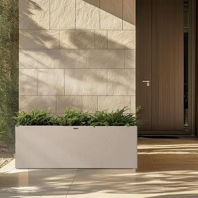 42 Inch Rectangular Concrete Planter（42Lx14Wx15H，58 Pounds）,Durable All-Weather Use with Drainage Holes,Large Rectangular Planter for Outdoor Indoor Plants by GreenHaven Gardens