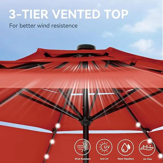 GREEN PARTY 10ft Outdoor Patio Umbrella, Auto-Tilt Market Table Umbrellas with Crank, 8 Sturdy Ribs & 1.5" Pole UV Protection for Garden Deck Backyard Pool by GreenHaven Gardens