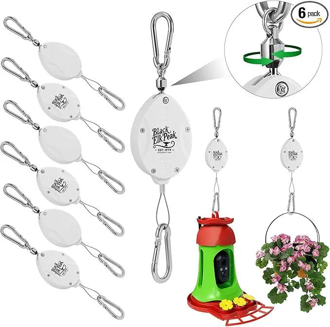 Plant Pulleys for Hanging Plants, Heavy Duty Retractable Hangers, 304 Stainless Steel Rope, Auto Plant Holder, Adjustable Climbing Hook for Garden Baskets Watering, or Bird Feeders (White-6) by GreenHaven Gardens