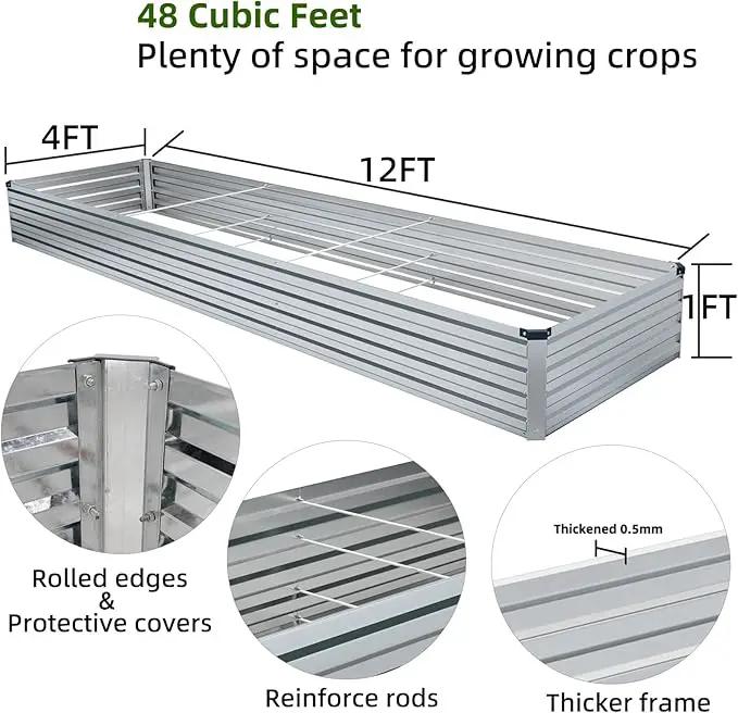 12x4x1FT Galvanized Raised Garden Beds Kit Large Outdoor Metal Gardening Planter Box for Vegetable Elevated Flower Herbs, Silver by GreenHaven Gardens