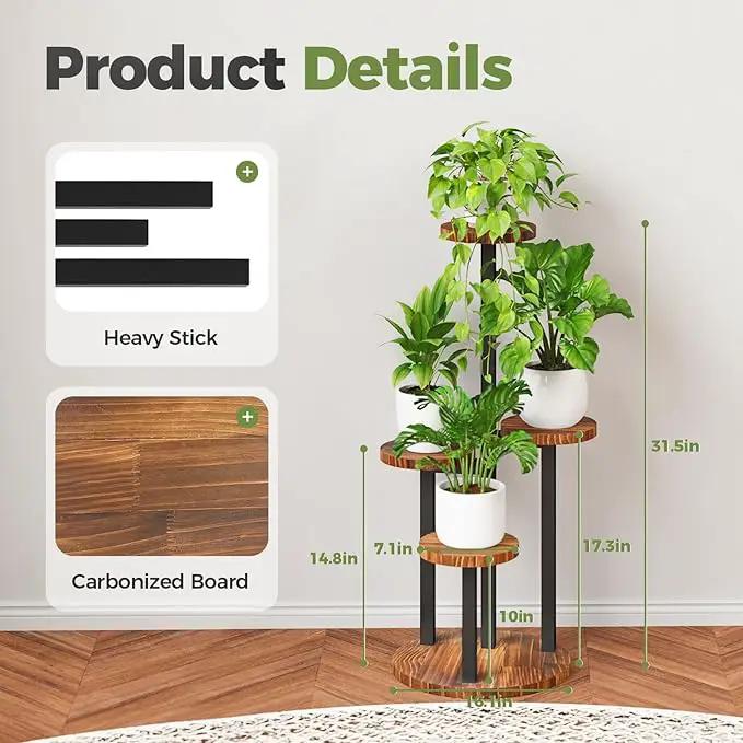 Bamworld 4 Tier Plant Stand Indoor Small Plant Shelf Outdoor Metal Tall Flower Holder Table Support Rack Garden Accessories for Plant Lovers(Brown) by GreenHaven Gardens
