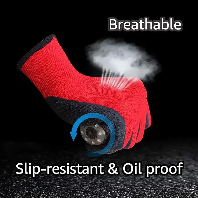 Evridwear Crinkle Latex Rubber Hand Coated Safety Work Gloves for Men Women General Multi Use Construction Warehouse Gardening Assembly Landscaping (M-Size) 12 Pairs Pack