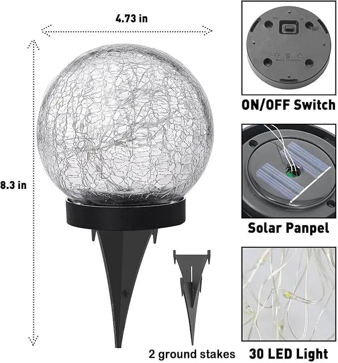 Solar Lights Outdoor Garden Decorative - 2 Pack Solar Globe Lights Upgrade Waterproof with 30 LEDs Cracked Glass Ball Lights for Yard Patio Pathway Lawn Outside Decor (4.73") Warm White by GreenHaven Gardens