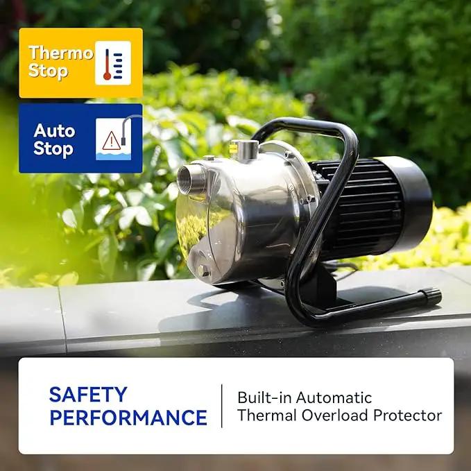 Acquaer 1 HP Portable Shallow Well Garden Pump, Stainless Steel, 998 GPH, 115V Sprinkler Water Transfer Draining Irrigation Pump for Water Removal/Lawn Garden by GreenHaven Gardens