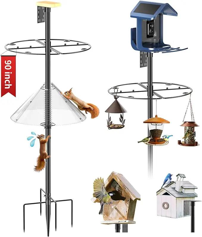 Bird Feeder Pole with Squirrel Baffle - 90 Inch Bird House Pole with Semicircular Hook for Outdoors, Squirrel Proof Baffle with Stainless Steel Spring for Better Defense, Slip-Fit Connection by GreenHaven Gardens