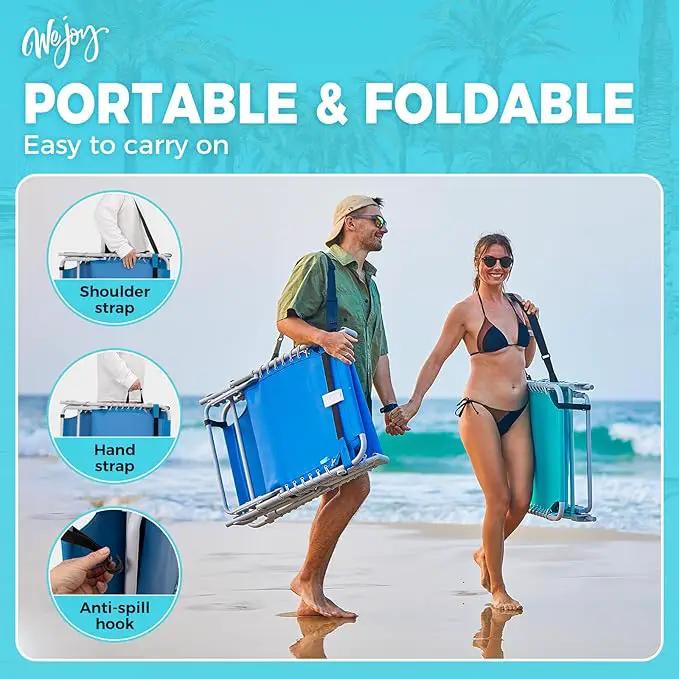 #WEJOY Folding Lounge Chair with Canopy Shade, Portable Adjustable 5-Position Patio Chaise Lounger with Pillow & Storage Pocket for Lay Flat Outdoor Lawn Backyard Beach Camping Pool Tanning (Blue) by GreenHaven Gardens