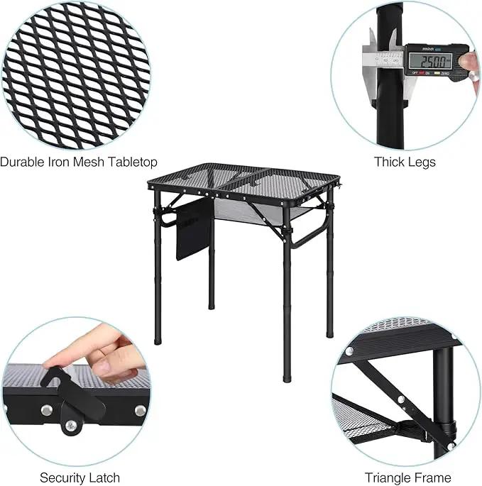 RedSwing Folding Grill Table, Lightweight Height Adjustable Aluminum Table with Mesh Desktop and Mesh Bag for Outdoor Camping Picnic BBQ, Small 2 Feet, Black by GreenHaven Gardens