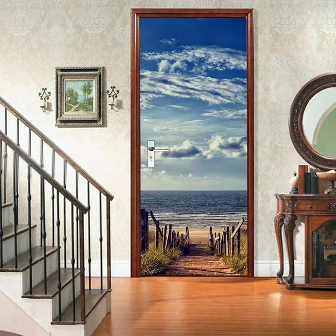 3D Door Stickers Murals Peel and Stick - Beach Road Wallpaper Self-Adhesive Decals - Removable PVC Waterproof Poster for Bedroom Living Room Decoration 33.9" x 78.7" by GreenHaven Gardens