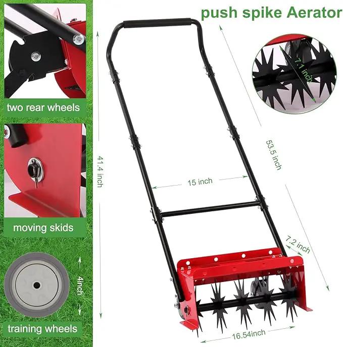 Lawn Aerator,16.5 inch Push Spike Aerator with Side skids, Height Adjustable Rear Wheel Pushed Aerator Lawn Tool, 2025 Upgraded Rolling Manual Tiller,Suitable for Lawn, Garden and Yard. by GreenHaven Gardens