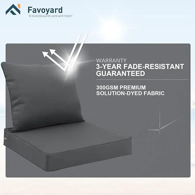 Favoyard Outdoor Seat Cushion Set 22 x 22 Inch Waterproof & Fade Resistant Patio Furniture Cushions with Removable Cover Deep Seat & Back Cushion with Handle and Adjustable Straps for Chair Sofa Couch by GreenHaven Gardens