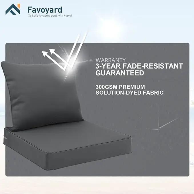 Favoyard Outdoor Seat Cushion Set 24 x 24 Inch Waterproof & Fade Resistant Patio Furniture Cushions with Removable Cover Deep Seat & Back Cushion with Handle and Adjustable Straps for Chair Sofa Couch by GreenHaven Gardens