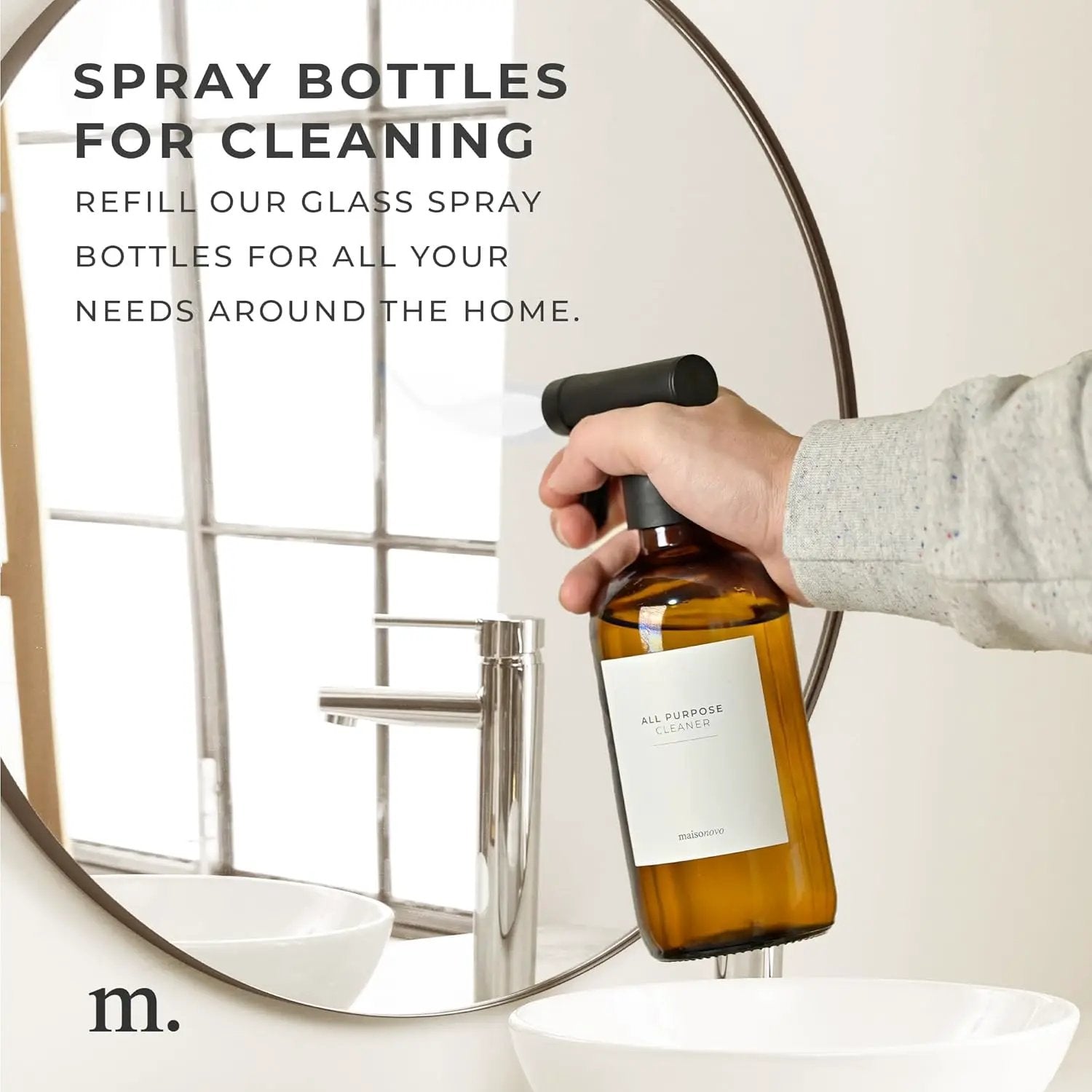 MaisoNovo Glass Spray Bottle - 16.9 fl oz Amber x 2 with 16 Labels by GreenHaven Gardens