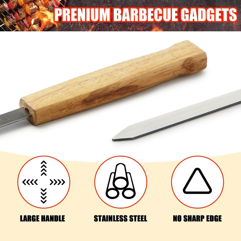 SHIKORI Kabob Skewers,BBQ Barbecue Skewers,Stainless Steel Sticks,17 Inch Heavy Duty Large Wide Reusable,with Nonslip Wooden-16 Pcs by GreenHaven Gardens