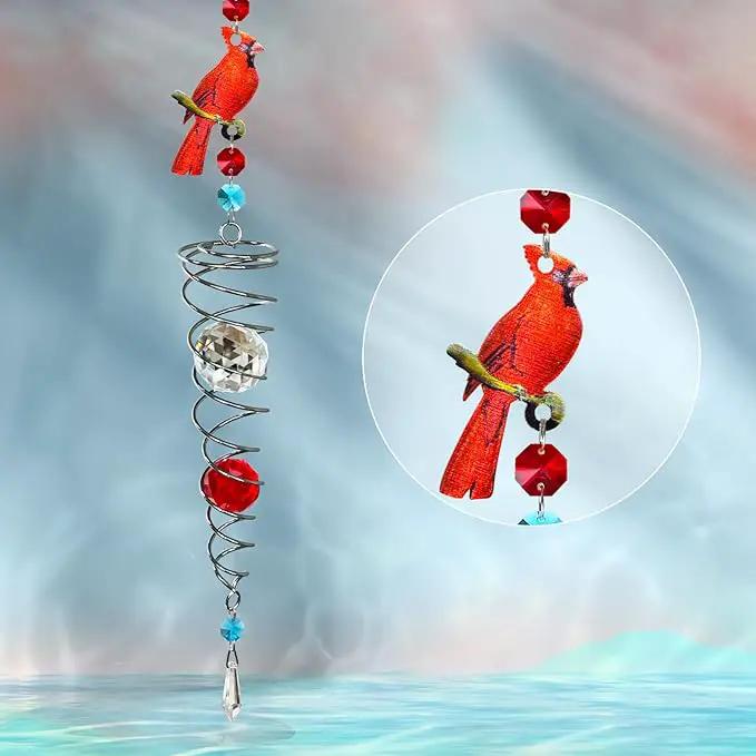 FONMY Cardinal Gazing Ball Spiral Tail Wind Spinner Sun Catcher Rainbow Maker Silver Spiral W/ K9 Crystal Ball Tree Hanging Ornament Indoor Outdoor Garden Decor. 19.5inch H by GreenHaven Gardens