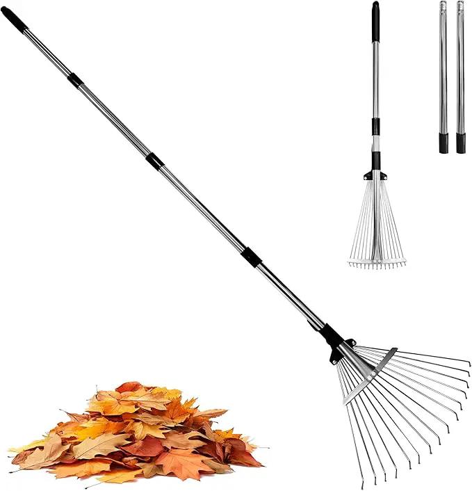 2 Pack Garden Rake for Leaves,Heavy Duty Metal Adjustable Leaf Rake for Lawns,Long Handle 33"-69" with Expandable Head 8"-15",Garden Tools for Yard Lawn Shrub Garden Beds by GreenHaven Gardens
