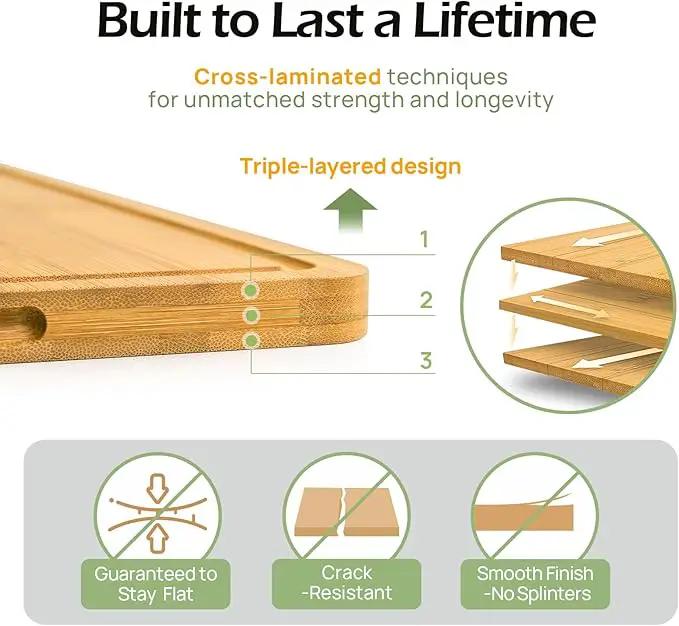 4-Pcs Natural Wood Cutting Board Set Kitchen Tools with Juice Groove, Wooden Chopping Board for Meat, Fruit, Vegetables & Cheese (Pre Oiled, Natural) by GreenHaven Gardens