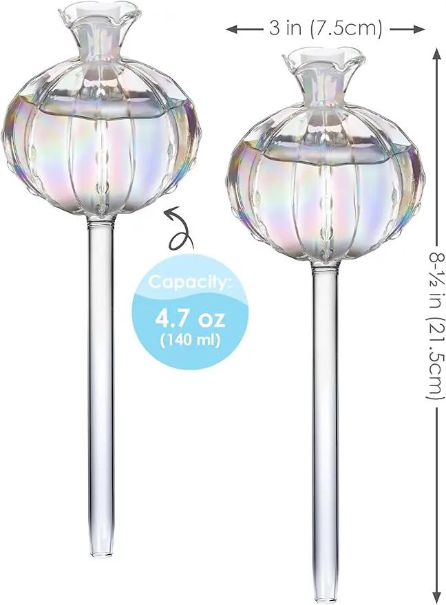 NiHome Plant Watering Globes 2-Pack, Iridescent Glass Cactus Self Watering Globe, Glass Waterer for Potted Plants - 4.7OZ/140 ML Capacity Automatic Mini Irrigation System, Adorable Gardening Gift by GreenHaven Gardens