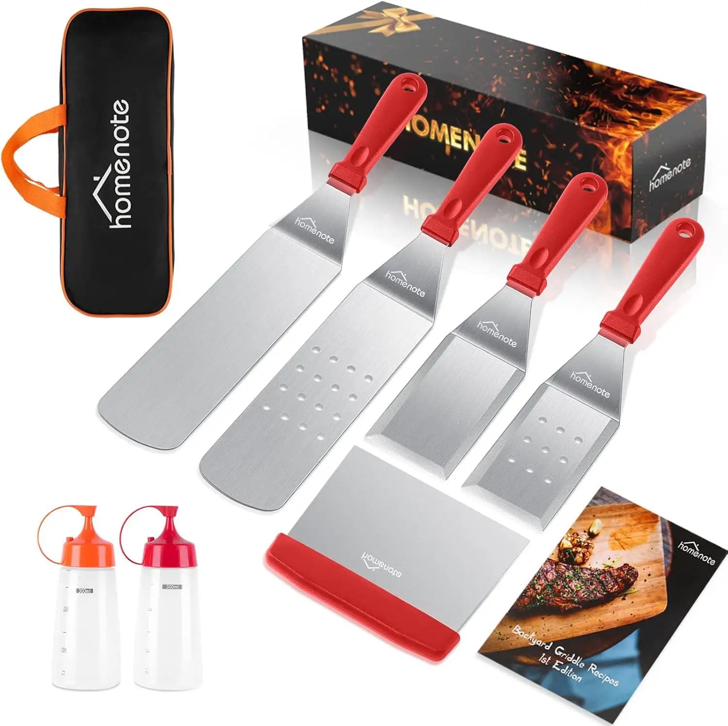 HOMENOTE Griddle Accessories Kit, Exclusive Griddle Tools Spatulas Set for Blackstone - 8 Pcs Commercial Grade Flat Top Grill Accessories - Great for Outdoor BBQ, Teppanyaki and Camping, Red by GreenHaven Gardens
