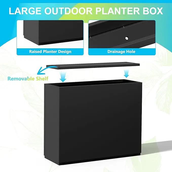 FENCY Metal Planter Box, Large Rectangular Planters for Outdoor Plants, Outdoor Tall Planters with Drainage Holes, Black Metal Planters (30" L x 12" W x 24" H) by GreenHaven Gardens