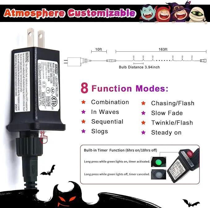 JMEXSUSS 500 LED Orange and Purple Halloween Lights, 173ft Halloween String Lights Outdoor Waterproof, 8 Modes Christmas Tree Light Plug in for Party House Indoor Decor by GreenHaven Gardens