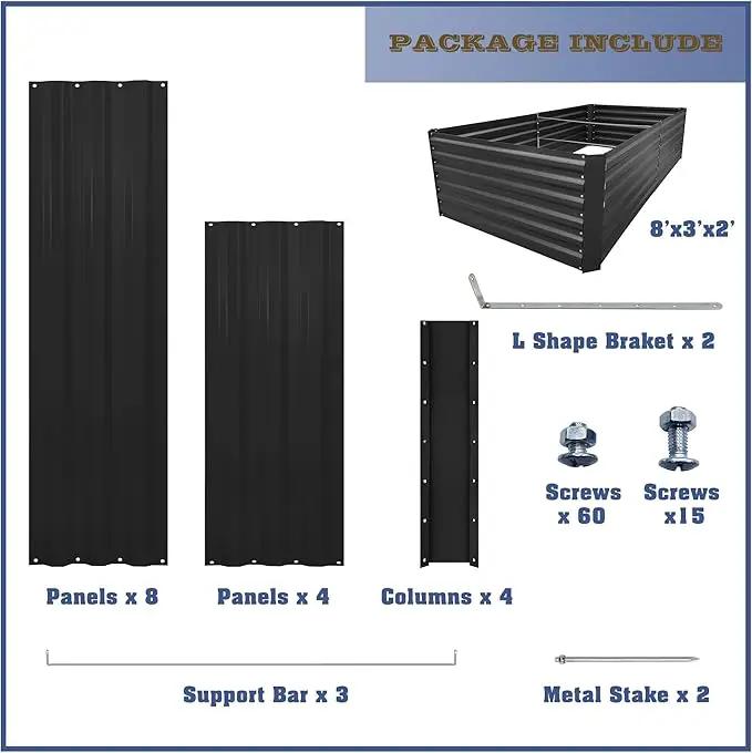 8x3x2FT Metal Raised Garden Bed Kit, Galvanized Outdoor Garden Bed Planter Box for Vegetables, Flowers, Herbs, Succulents and More, Black by GreenHaven Gardens