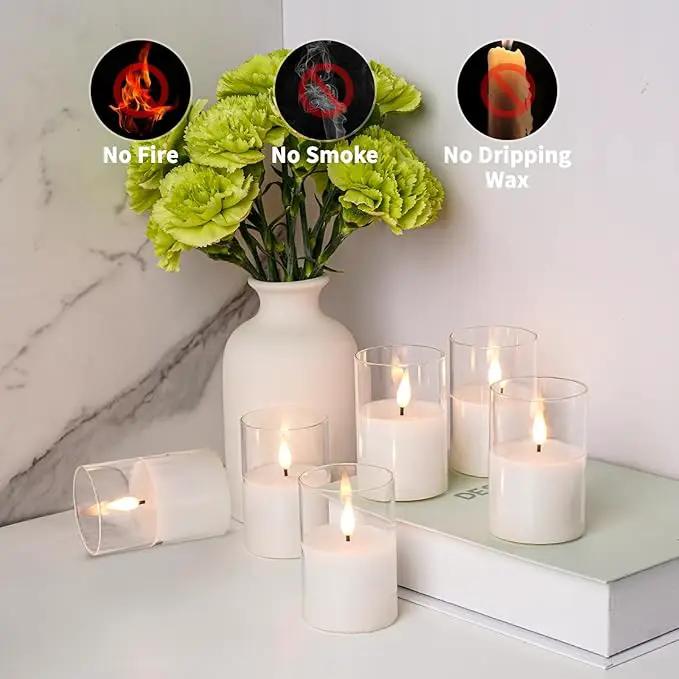 6Pack Glass Flickering Flameless Candles with Remote, 2"X3" Real Wax Votive Candles Battery Operated, Small Electric LED Candles for Wedding Home Decor, w/4 Timers+2 Lighting Modes [Clear] by GreenHaven Gardens