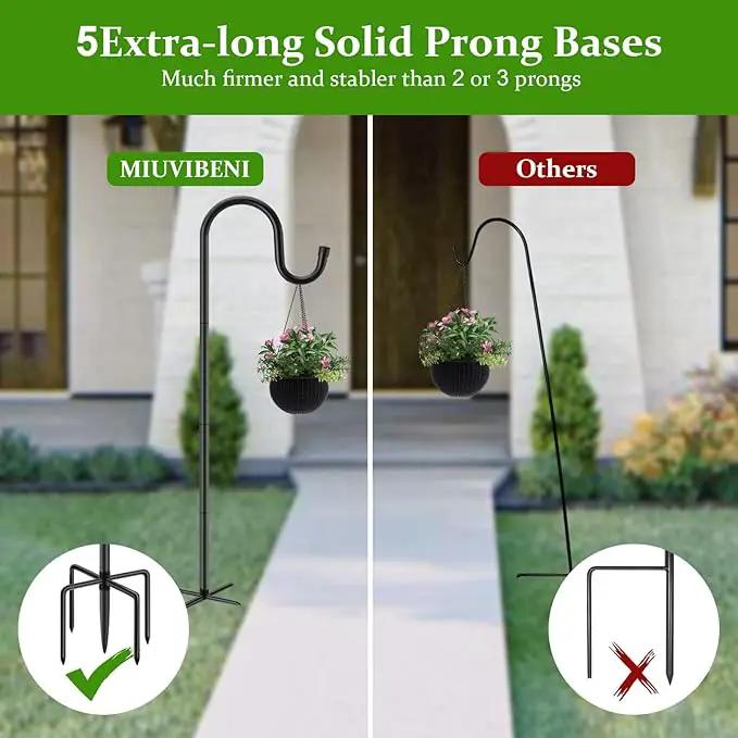 Shepherds Hooks for Outdoor, 48 Inches Garden Bird Feeder Pole for Hanging Bird Feeder, Plant Baskets, Solar Light Lanterns, Outdoor Plant Hanger Hook with 5 Base Prongs,1 Packs by GreenHaven Gardens