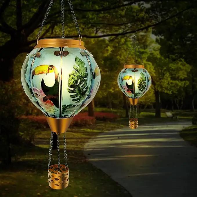 Hot Air Balloon Solar Lantern Waterproof Hanging Light with Flickering Flame for Decorative Garden Patio and Yard Decor by GreenHaven Gardens