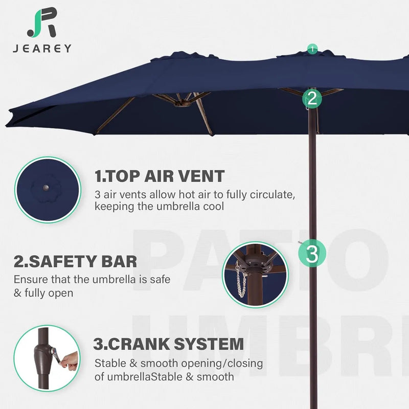 JEAREY 15FT Patio Umbrella Large Outdoor Umbrella Extra Double-Sided Market Umbrella with Crank Handle for Garden, Deck, Backyard and Pool, Navy by GreenHaven Gardens