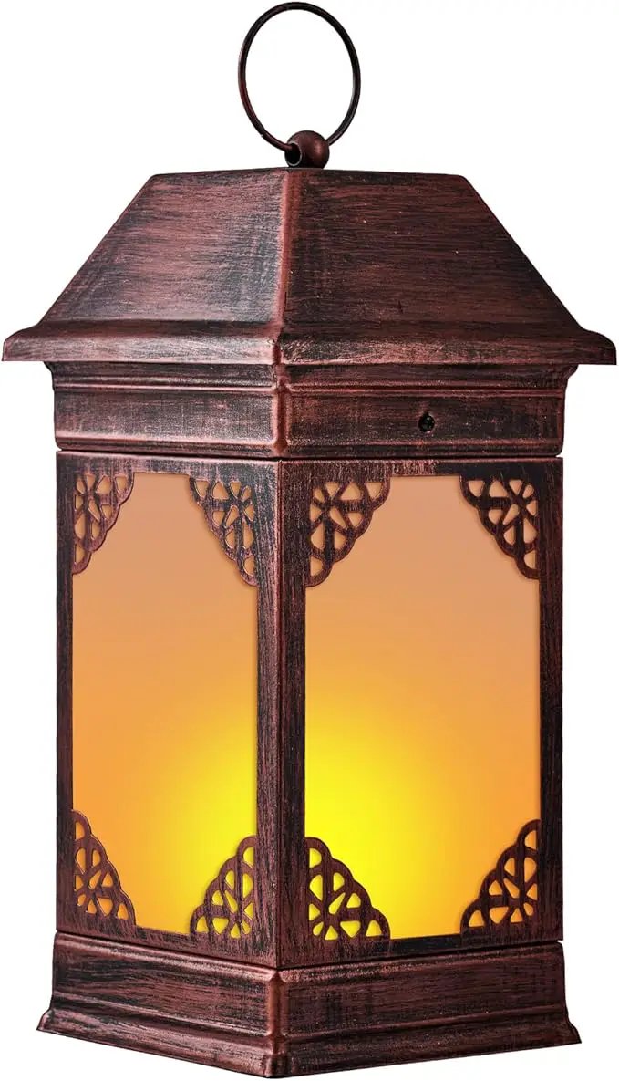 14" Solar Lanterns Outdoor Waterproof, Glass Flickering Flame Solar Lantern, Hanging Metal Lantern Decorative for Patio Front Porch Garden Backyard Tabletop Party Decoration by GreenHaven Gardens