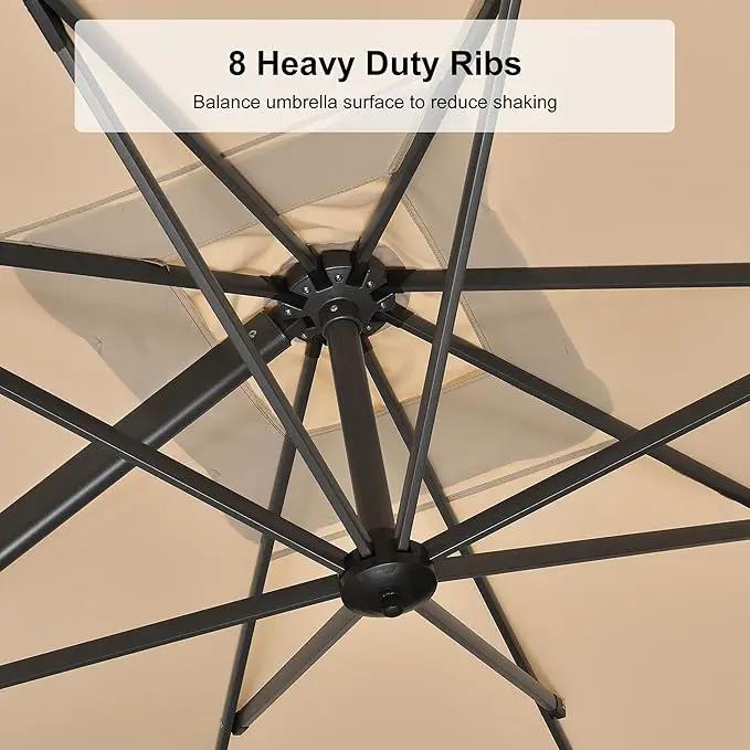 PURPLE LEAF 9.8' X 9.8' Tilting Patio Umbrella with Base Outdoor Cantilever Swivel Square Umbrella with Tilt Aluminum Offset Umbrella with 360-degree Rotation for Garden Deck Pool Patio Beige by GreenHaven Gardens
