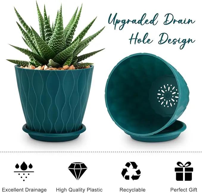 6 inch Plant Pots, 5 Pack Flower Pots Outdoor Indoor, Planters with Drainage Hole and Tray Saucer(Blue by GreenHaven Gardens