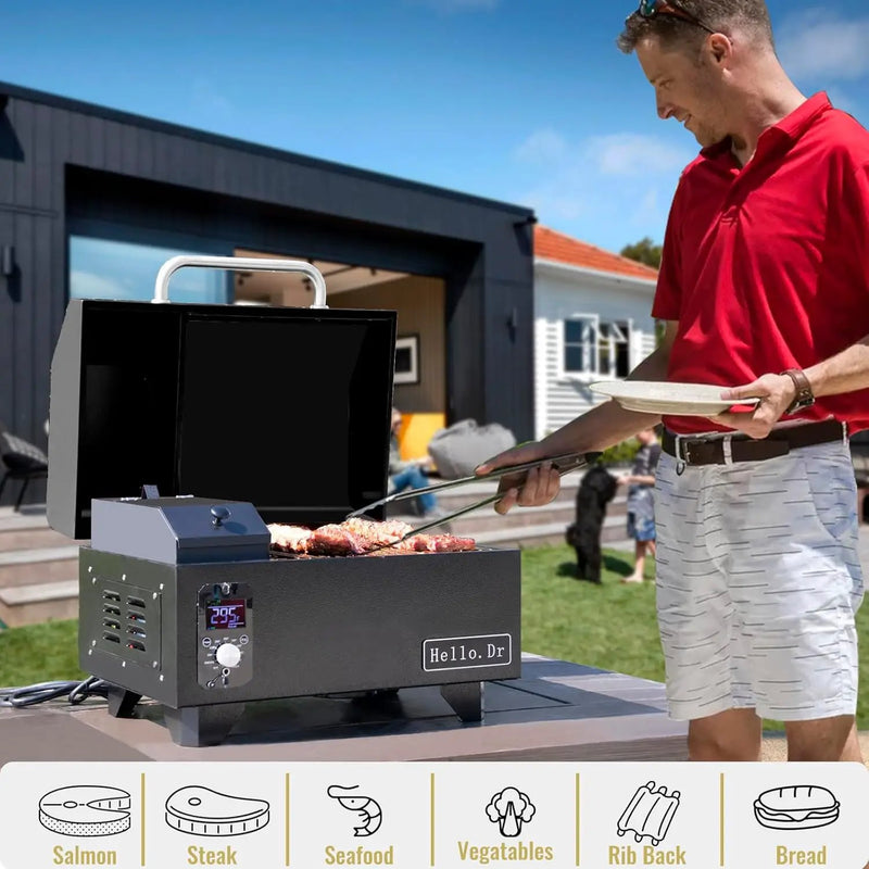 Pellet Grill, Portable Pellet Smoker, Smoker Grill with Digital Control, LED Screen, Meat Probe, Portable pellet Grills for BBQ, Smoke, Bake and Roast, RV Camping，Black by GreenHaven Gardens