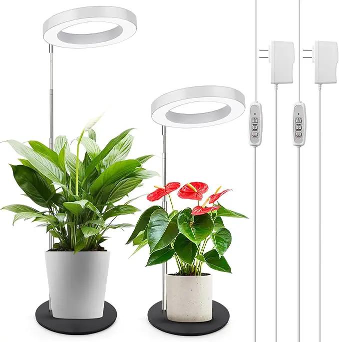 LORDEM Grow Light, LED Plant Light for Indoor Plants Growing, Full Spectrum Desk Growth Lamp with Automatic Timer for 4H/8H/12H, 4 Dimmable Levels, Height Adjustable 9.8"-30.6", Pack of 2 by GreenHaven Gardens