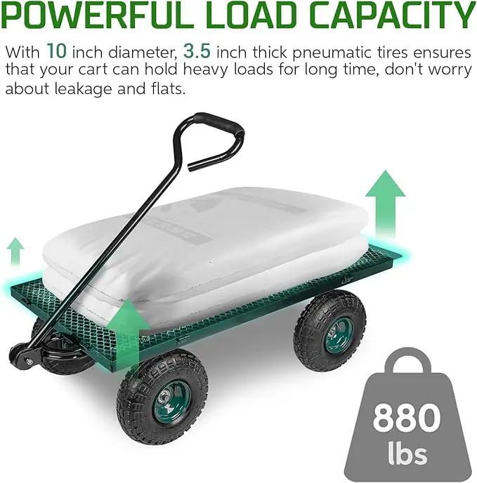 Taifa Heavy Duty Utility Steel Garden Cart 880 Lbs Capacity with Detachable Side Panels Convert to Flatbed for Yard Lawn and Farm, Metal Wagon with 180° Rotating Handle, Black by GreenHaven Gardens