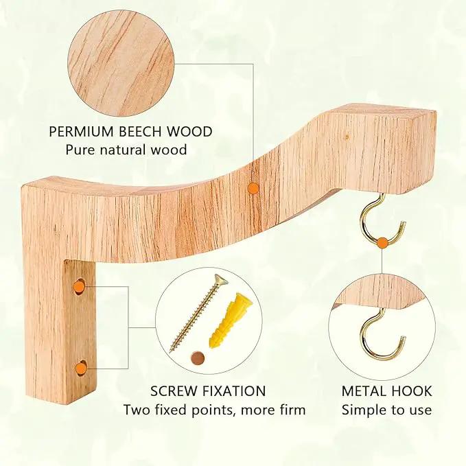 FGSAEOR T-Shaped Wooden Hanging Plant Bracket, 7-Inch Wall Hook Plant Hangers for Indoor Outdoor Hanging Bird Feeders, Flower Baskets, Wind Chimes by GreenHaven Gardens