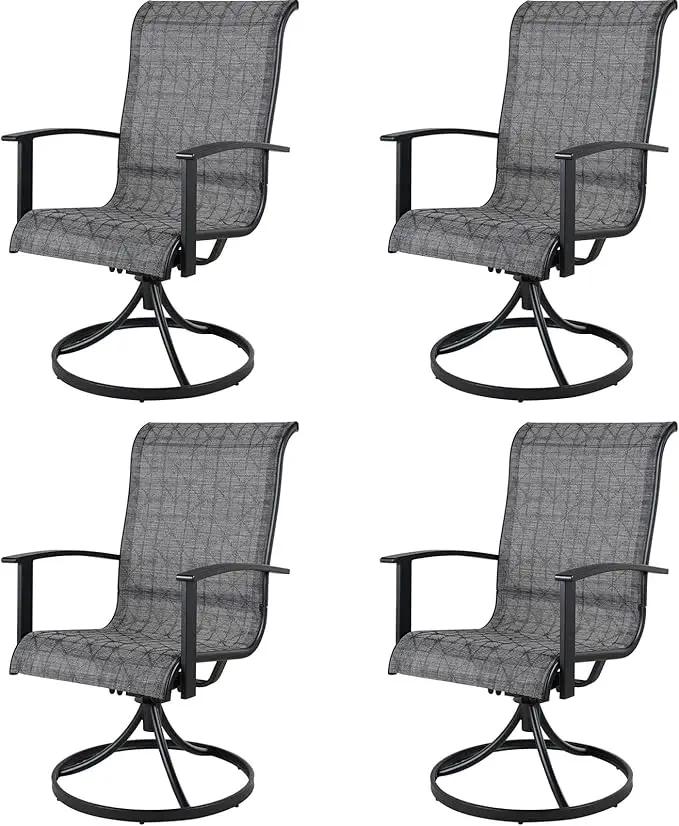 Grand patio Outdoor Swivel Dining Chairs 4-Piece Patio Dining Chairs Set Mesh Sling Patio High Back Swivel Rockers, Black & Grey Plaid by GreenHaven Gardens
