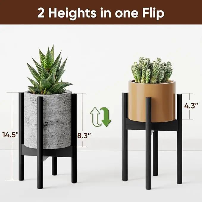 MUDEELA Adjustable Plant Stand Indoor, Bamboo Plant Stand 8 to 12 Inches, Single Floor Plant Stand for Indoor Plants, Bamboo Black Planter Stand for Indoor Plants, Pot Plant Not Included by GreenHaven Gardens