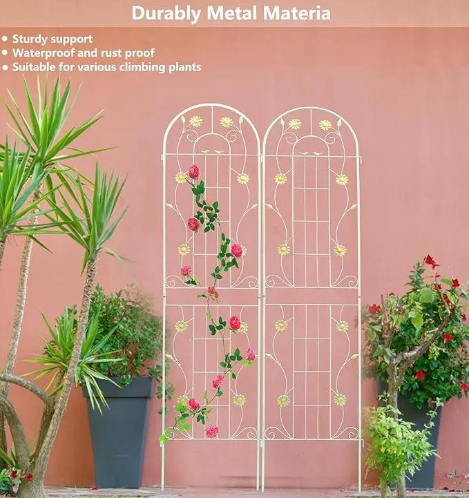 2 Pack Metal Garden Trellis 86.7" H Garden Fence Rustproof Trellis Cream White for Climbing Plants Support Roses Flower Cucumber Outdoor Lawn, Cream White by GreenHaven Gardens