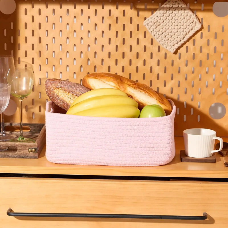 Small Storage Baskets for Organizing | Closet Organizer Bins | Shelf Toy Basket | Woven Rope Baskets | Cube Decorative Box | Shallow Basket | 13x8.5x5.1” | 3 Packs Pink by GreenHaven Gardens