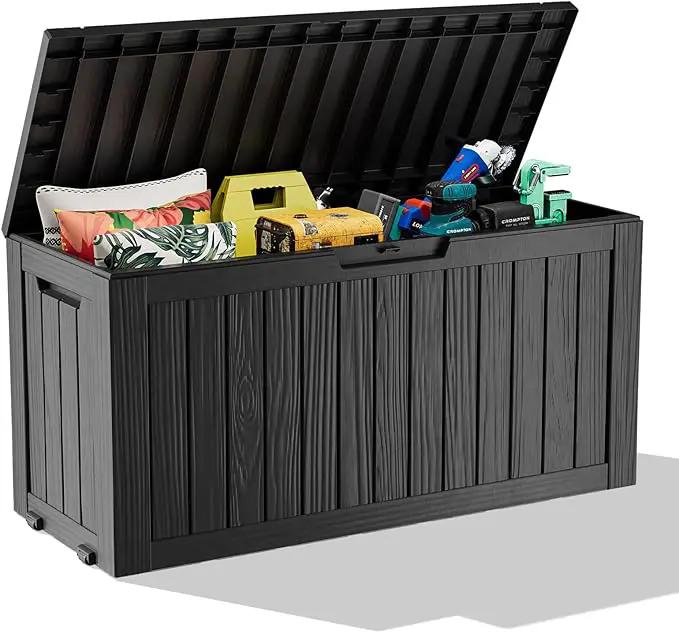 75 Gallon Resin Deck Box, Lockable Outdoor Storage Box for Patio Cushions Storage Furniture,Garden Tools, Pool Supplies, Weatherproof and UV Resistant（Black） by GreenHaven Gardens