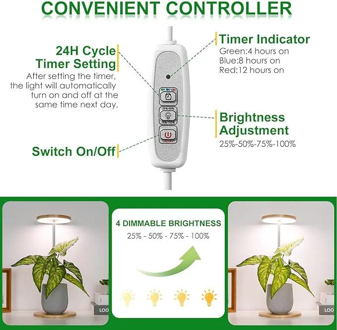 LORDEM Bamboo Grow Light, LED Plant Light for Indoor Plants Growing, Full Spectrum Bamboo Desk Growth Lamp with Automatic Timer for 4H/8H/12H, 4 Dimmable Levels, Height Adjustable by GreenHaven Gardens
