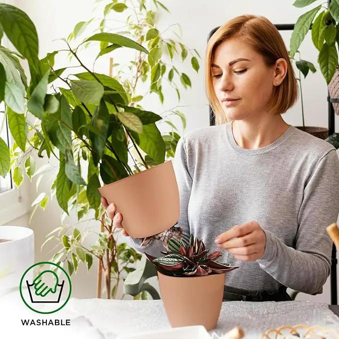 Planter Pots with Drainage Holes - Lightweight, Durable, and Space-Saving Pots for Indoor and Outdoor - Versatile Functionality, Simple Modern Design, Set of 10 Plastic Planter Pots - Pink by GreenHaven Gardens