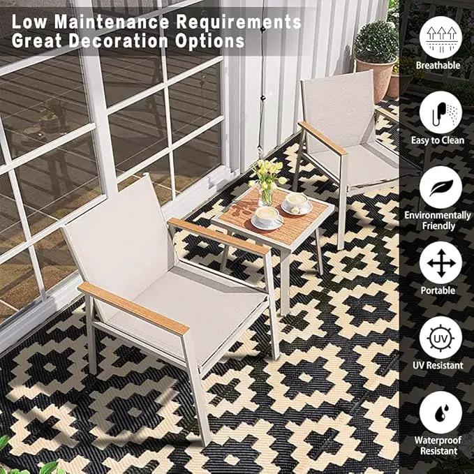 Outdoor Plastic Straw Rug, Waterproof Mat, Washable Large Floor Mat and Rug for Outdoors, RV, Beach, Patio, Camping, Backyard, Deck, Picnic, Indoor Outside (6x9ft,Geometry/Black&Beige) by GreenHaven Gardens