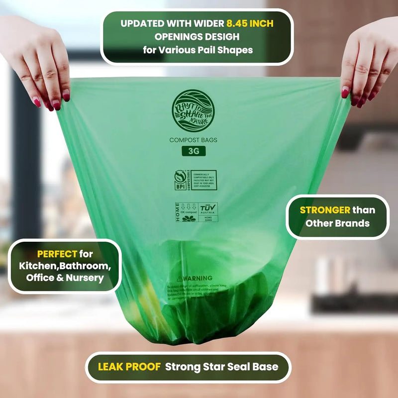 Compost Bags 3 Gallon Extra Thick Compost Bags for Countertop Bin,150counts,Compostable Liner Bags,Small Kitchen Food Scrap Waste Bags,Certified by BPI,ASTM D6400 and OK compost HOME certified by GreenHaven Gardens