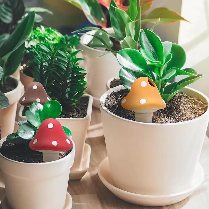 4PCS Terracotta Self Watering Spikes, Mushroom Shaped Self Watering Globes, Slow Release Self Watering Planter Insert, Plant Watering Globes for Indoor and Outdoor Plants by GreenHaven Gardens